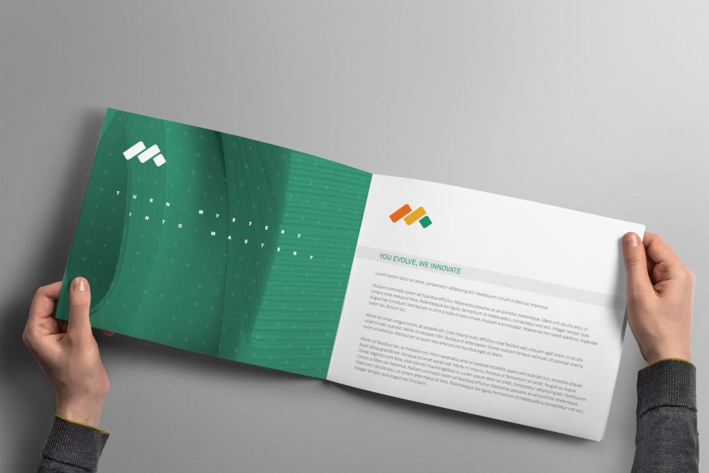 Blank horizontal brochure mockup on light grey background.